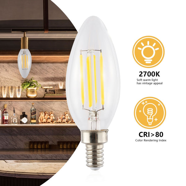 Edison Non-Dimmable C35-4W LED Edison Glass Bulbs with E12 Base