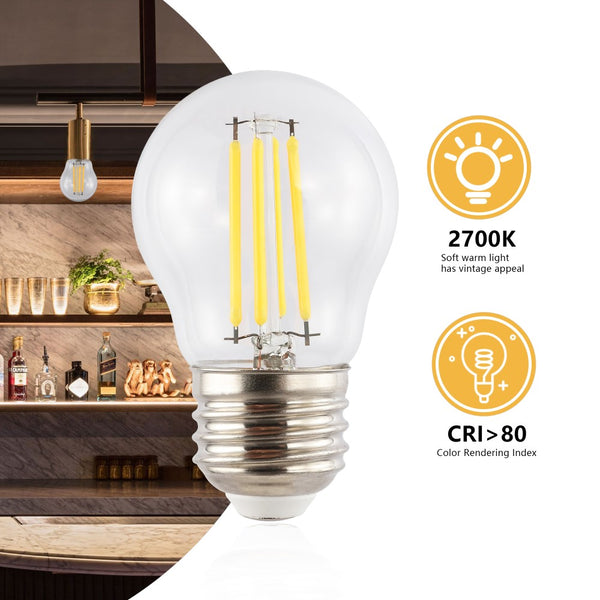 Klurr Non-Dimmable G45-4W LED Edison Glass Bulbs with E26 Base