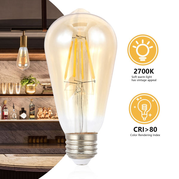 Originne Non-Dimmable ST58-4W LED Edison Glass Bulbs with E26 Base