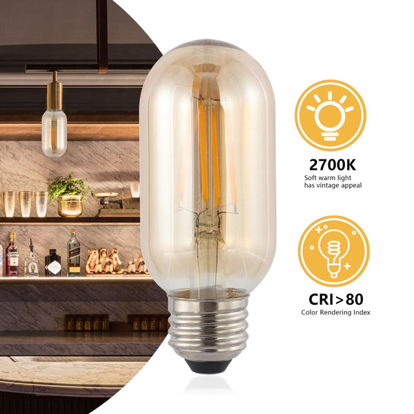 Filam Non-Dimmable T45-4W LED Edison Glass Bulbs with E26 Base