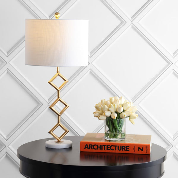 Levi 29.5" Modern Gilt Metal with Marble Base LED Table Lamp