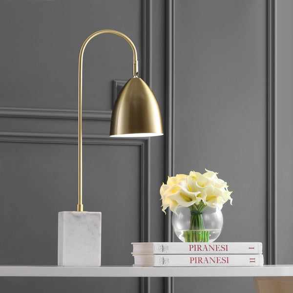 Newton 26" Gold Arched Metal with Marble Base LED Table Lamp