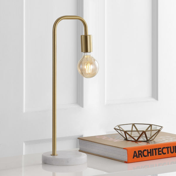 Endon 20.5" Minimalist Glam Gold Pipe Metal/Marble LED Table Lamp