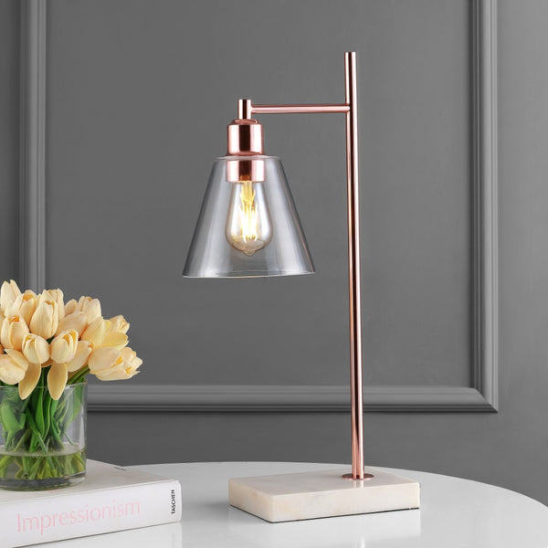 Hal 22.25" Modern Glam Metal/Marble LED Table Lamp