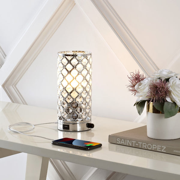 Ashawnti 9.5" Mid-Century Modern Iron/Acrylic LED Mini Uplight Table Lamp with USB Charging Port and Smart Bulb