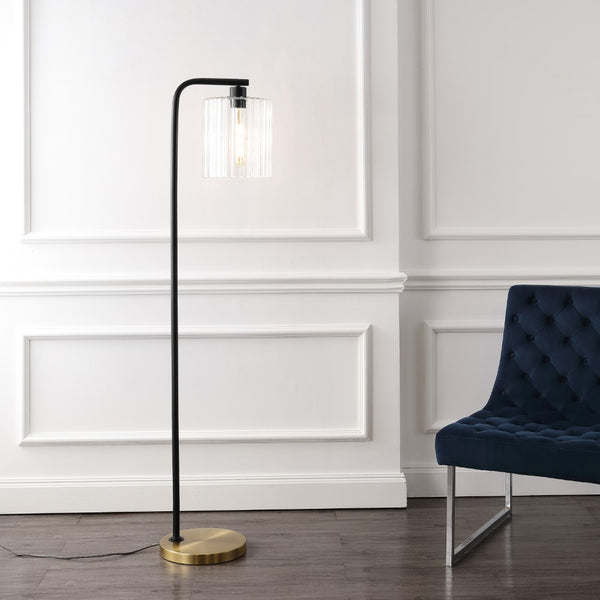 Reco 60.75" Modern Minimalist Metal/Ribbed Glass LED Floor Lamp