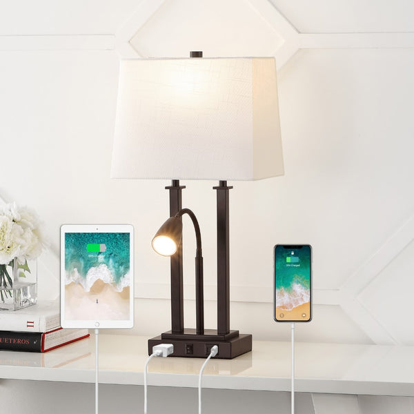 french 23.75" 2-Light Modern Farmhouse Metal LED Table Lamp with USB Charging port