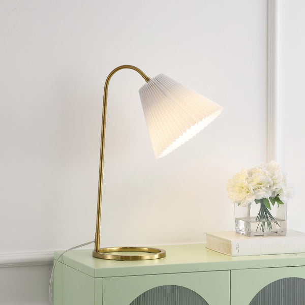 Ovated 22" Modern Glam Metal Arc Adjustable Head LED Table Lamp with Pleated Shade