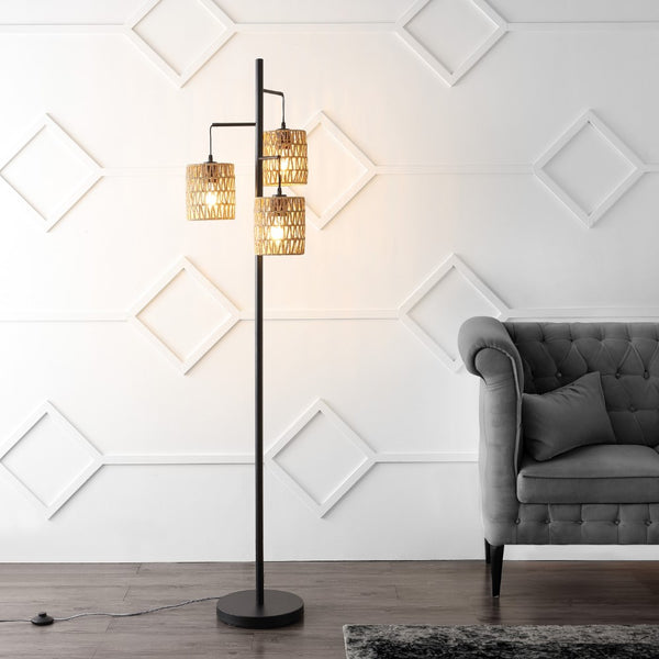 Energi 70.75" 3-Light Mid-Century Bohemian Metal/Rope LED Floor Lamp