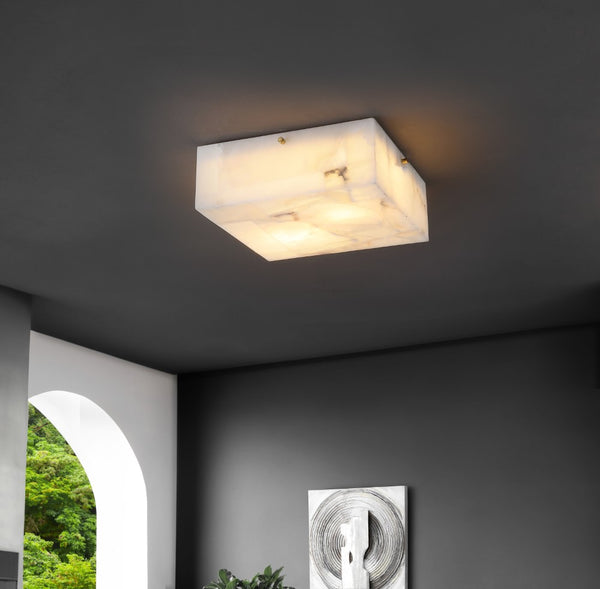 Depuley 13" 2-Light Modern Contemporary Alabaster/Iron Square LED Flush Mount