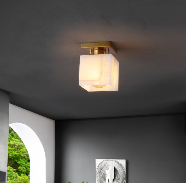 Eclipse 5" 1-Light Modern Contemporary Alabaster/Iron Cube LED Semi Flush Mount