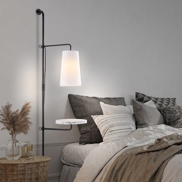 Juno 11.5" Contemporary Industrial Iron Plug-In with Adjustable White Marble Table LED Sconce