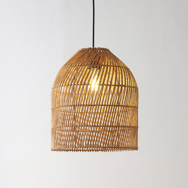 Natural 13" Farmhouse Coastal Bohemian Rattan 180" Cord Plug-In or Hardwired LED Pendant