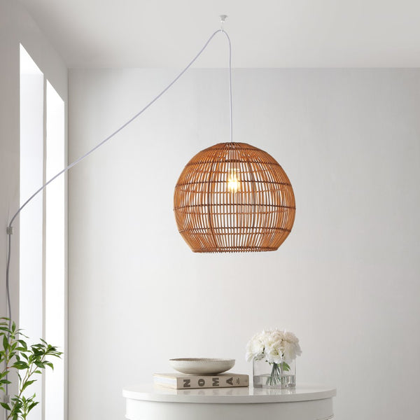 Comores 19" Farmhouse Coastal Rattan 180" Cord Plug-In or Hardwired LED Pendant