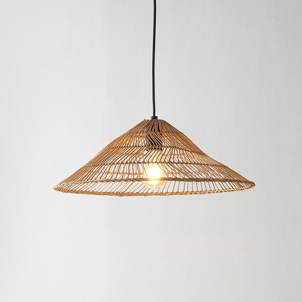 Rattan 20.25" Farmhouse Coastal Rattan 180" Cord Plug-In or Hardwired LED Pendant