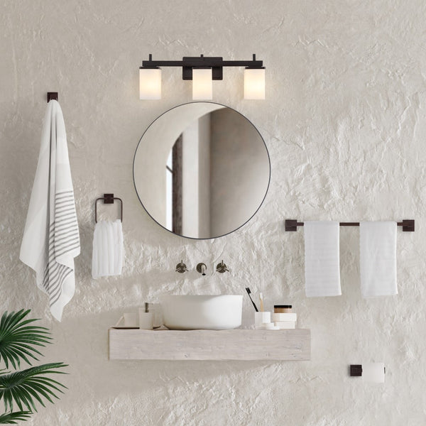 Quiet 22.38" 3-Light Modern Contemporary Vanity Light with Frosted Glass Shades and Bathroom Hardware Accessory Set