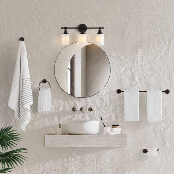 Uixe 23.25" 3-Light Classic Cottage Vanity Light with Frosted Glass Shades and Bathroom Hardware Accessory Set