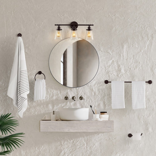 Hampton 23.75" 3-Light Traditional Farmhouse Vanity Light with Bathroom Hardware Accessory Set