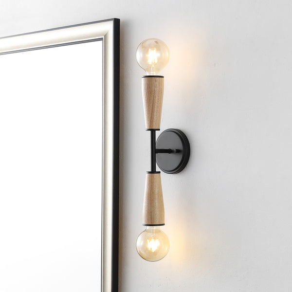 Brass 5.13" Modern Designer Iron/Wood Double Sided Hourglass LED Sconce