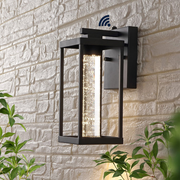 Brownlee 4.75" Industrial Vintage Iron/Glass Seeded Glass with Dusk-to-Dawn Sensor Integrated LED Outdoor Sconce