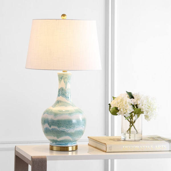 Chelsea 30.5" Striped Ceramic/Metal LED Table Lamp