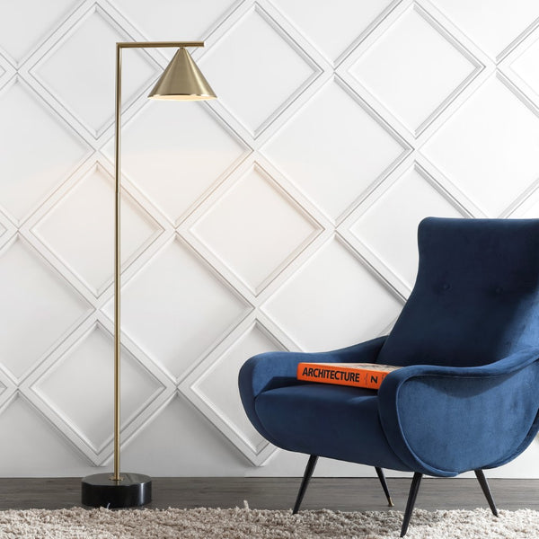 Grenoble 60" Metal/Marble Cone Shade LED Floor Lamp