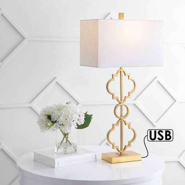 zunruishop 32" Iron Ogee Trellis Modern LED USB Table Lamp