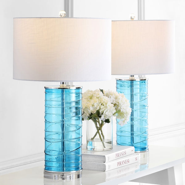 Micah 27.5" Modern Fused Glass Cylinder LED Table Lamp, Set of 2