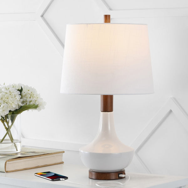 Poly 23" Vintage Minimalist Iron/Ceramic LED Mini Table Lamp with USB Charging Port