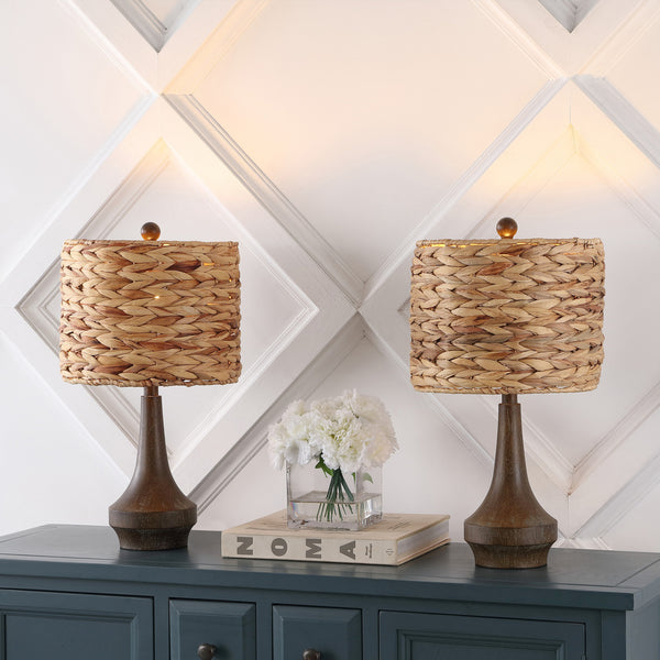 Ornate 21" Rustic Farmhouse Handwoven Rattan/Resin LED Table Lamp