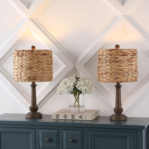 Fisher 21.25" Rustic Farmhouse Handwoven Rattan/Resin LED Table Lamp