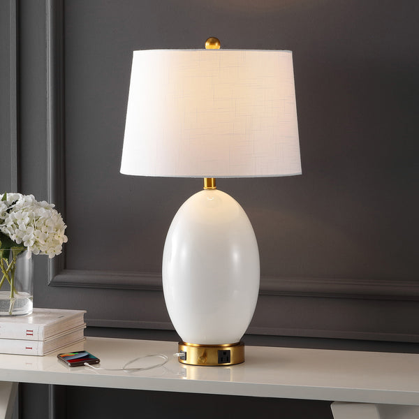 Orren Contemporary Style Iron/Glass LED Table Lamp with USB Charging Port