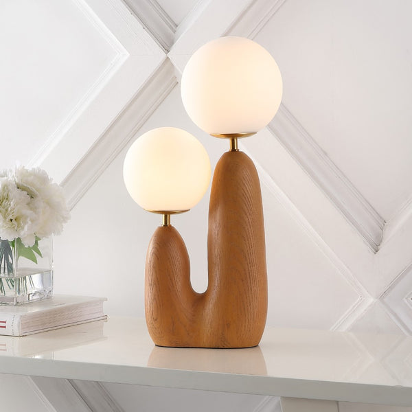 Seashell 17.75" 2-Light Modern Bohemian Resin/Iron/Frosted Glass Danish Cactus LED Table Lamp