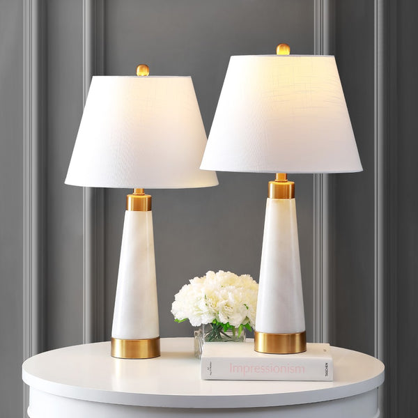 Opaque 26.5" Marble/Iron Gold Modern Column LED Table Lamp