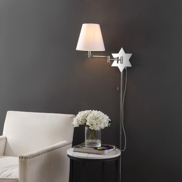 Murray 18.5" Modern French Country Swing Arm Plug-In or Hardwired Iron LED Star Wall Sconce with Pull-Chain and USB Charging Port