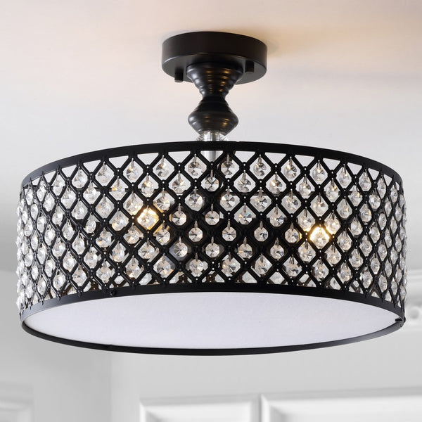 Thirdy 17" 3-Light Crystal/Metal Drum Semi-Flush Mount