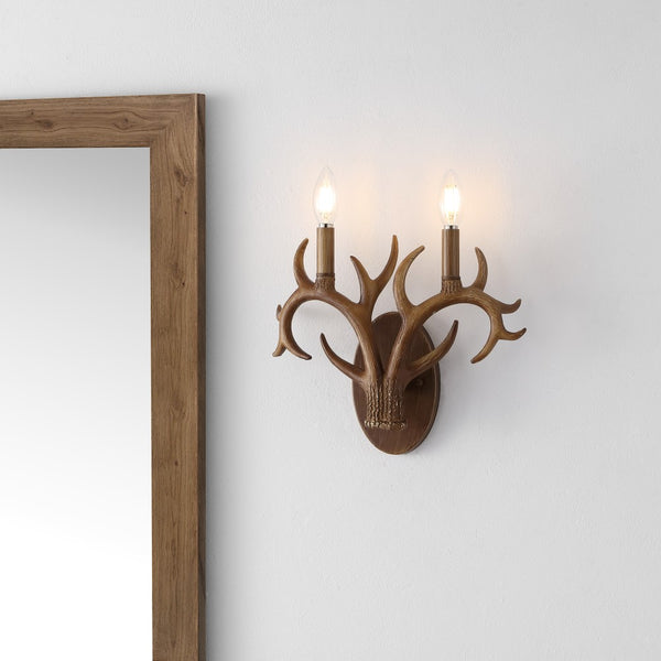 Trophy 13.25" 2-Light Southwestern Bohemian Resin/Iron Faux Antler LED Sconce