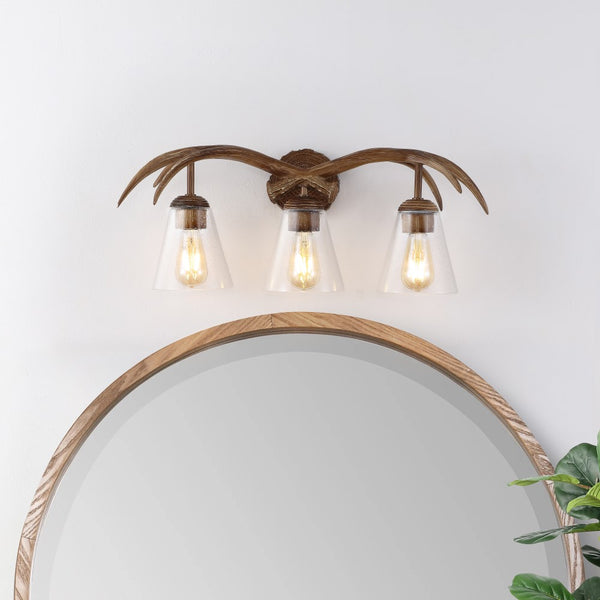 Juniper 25.5" 3-Light Southwestern Bohemian Resin/Seeded Glass Faux Antler LED Vanity Light