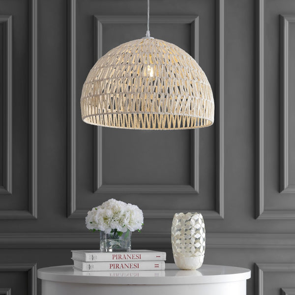 Sarah 20" Woven Rattan Dome LED Pendant