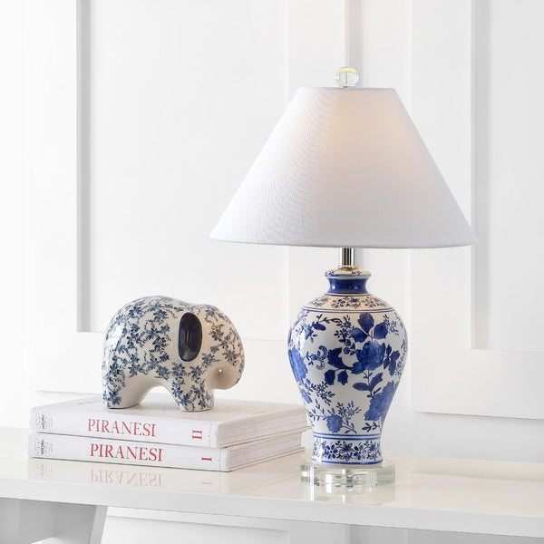 Asian 21.5" Ceramic/Crystal Chinoiserie Floral LED Table Lamp