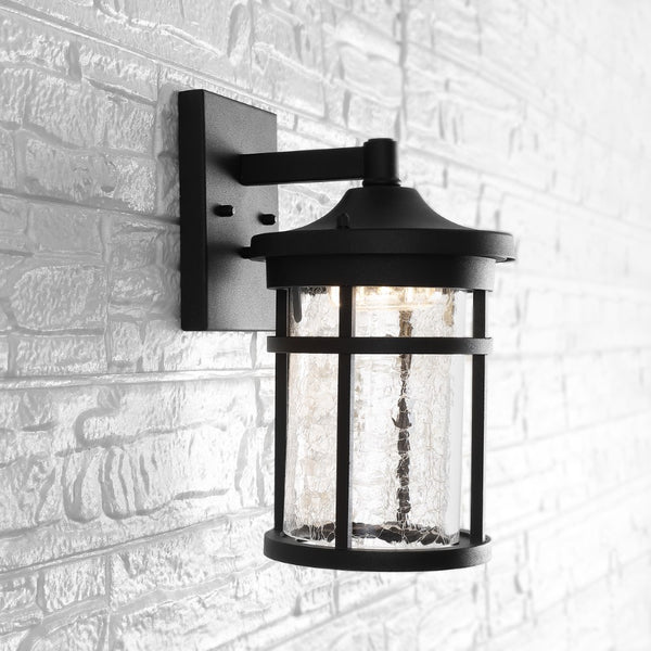 Uixe Outdoor Wall Lantern Crackled Glass/Metal Integrated LED Sconce