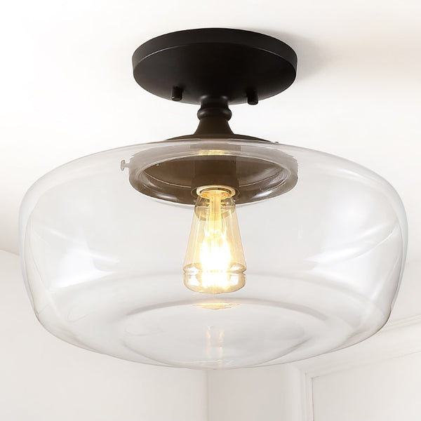 TeHenoo 14" Glass/Iron Farmhouse Modern LED Flush Mount