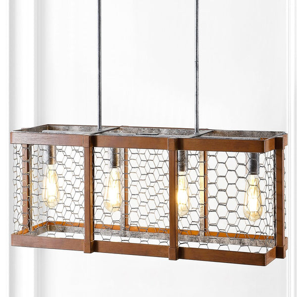 Quoizel 34.5" Linear 4-Light Adjustable Iron Rustic Industrial LED Pendant