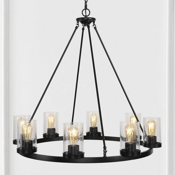 Wagon Ring 33.5" Iron/Seeded Glass Bohemian Cottae LED Chandelier