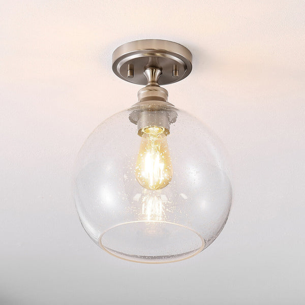 Edison 9.75" Bohemian Farmhouse Iron/Seeded Glass LED Semi Flush Mount