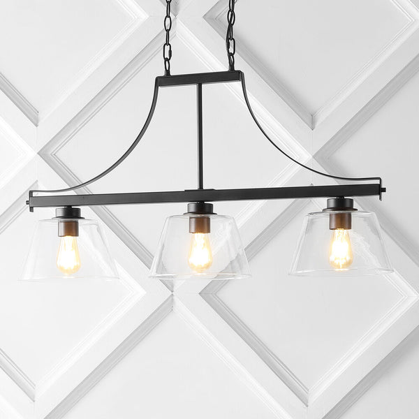 Hampton 36" Industrial Farmhouse Iron/Glass Linear LED Pendant