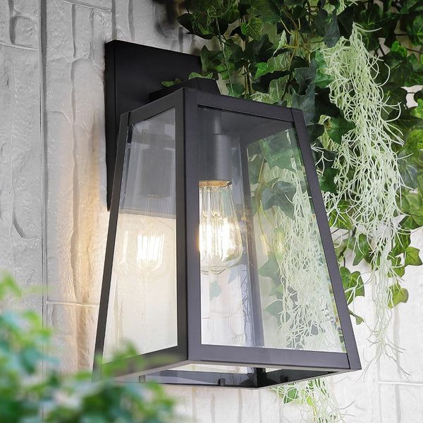 Amberly 9" Iron/Glass Modern Industrial Angled LED Outdoor Lantern