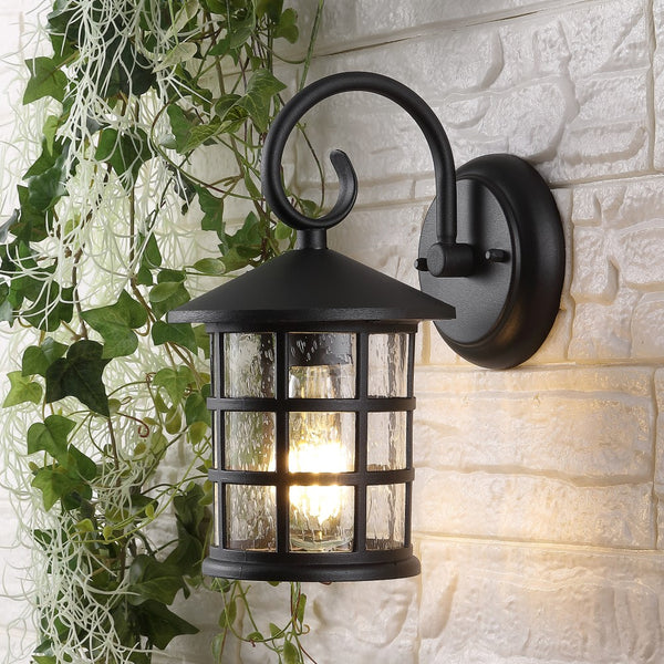 Cary 6" Iron/Seeded Glass Cottage Rustic Scrolled Lantern LED Outdoor Lantern