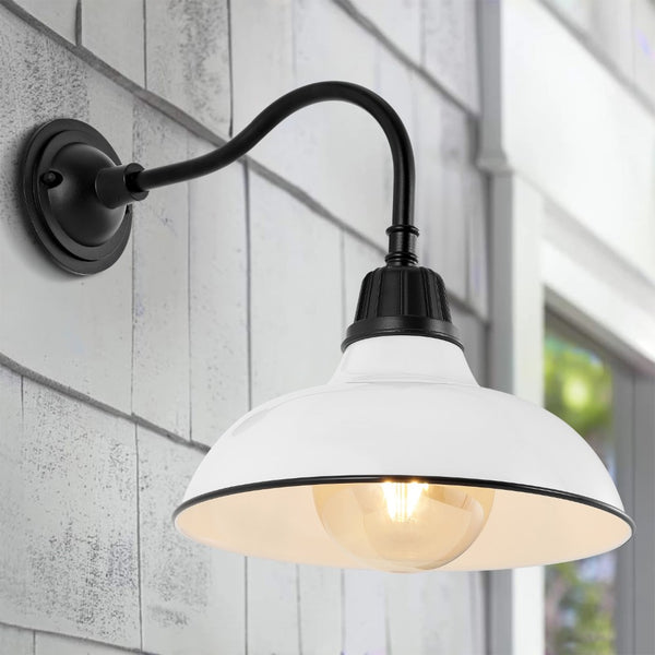 Wallace 12.25" Farmhouse Industrial Indoor/Outdoor Iron LED Gooseneck Arm Outdoor Sconce