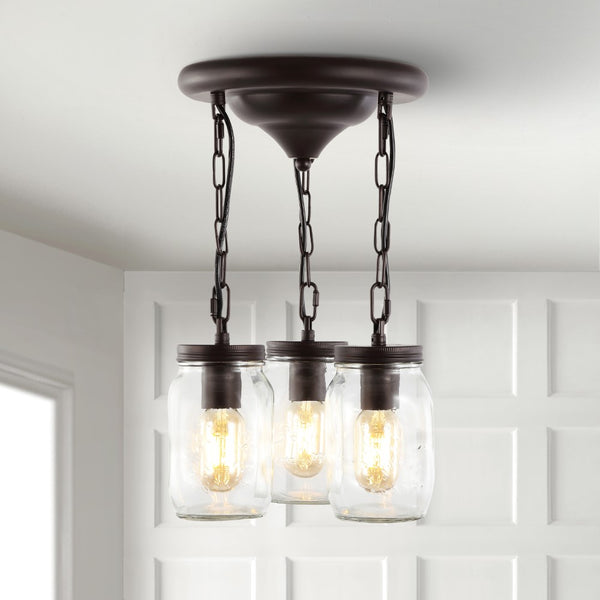 Mason 11" Farmhouse Industrial Iron Mason Jar LED Semi Flush Mount